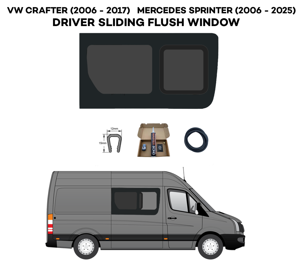 Mercedes Sprinter Driver Side Sliding FLUSH Window