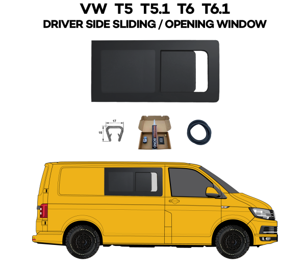 VW T6 Windows – DRIVER Side SLIDING Window - Campertec Glass