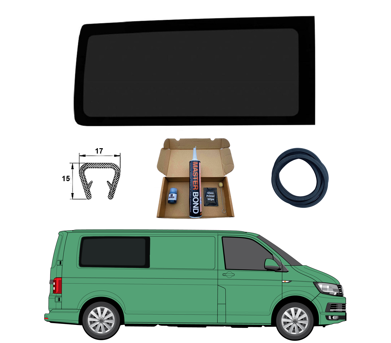 VW T6 Windows LWB – DRIVER side Rear Quarter Window - Campertec Glass